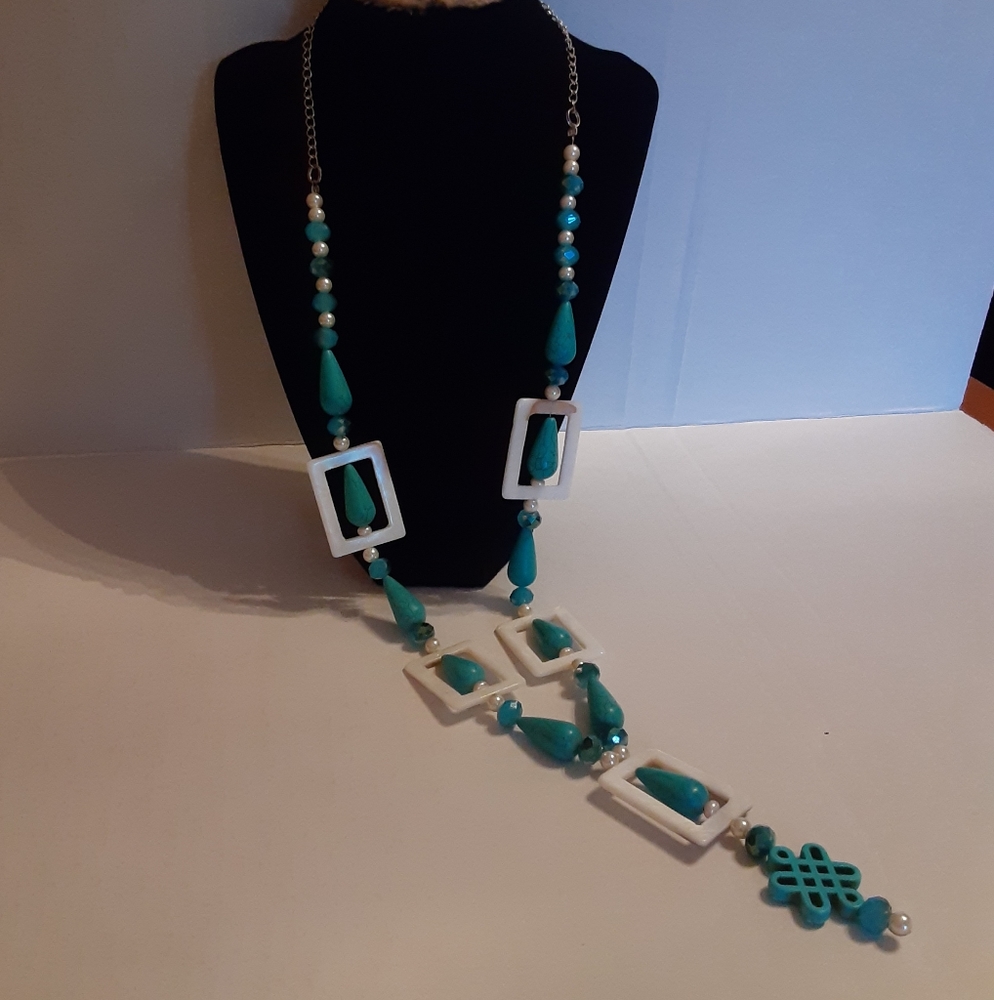 Handmade Turquois and Pearl Long Necklace